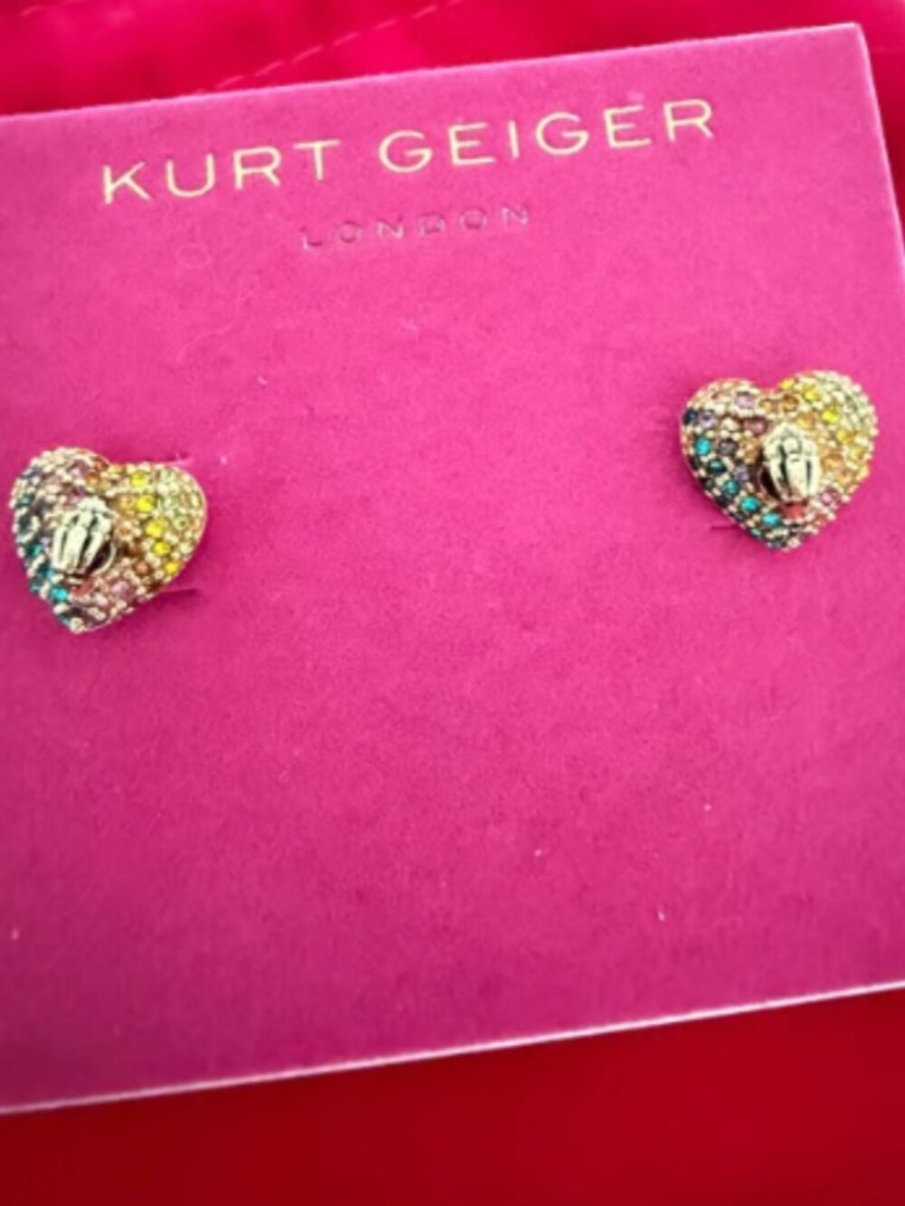 NWT Kurt Geiger London Rainbow Crystal Heart Stud Earrings